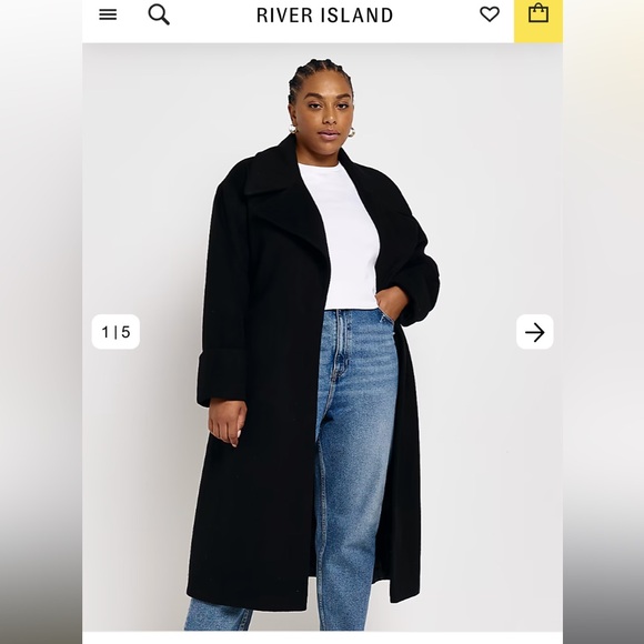 Beautiful long belted black coat size 20US/size 24 UK by River Island - Picture 2 of 5